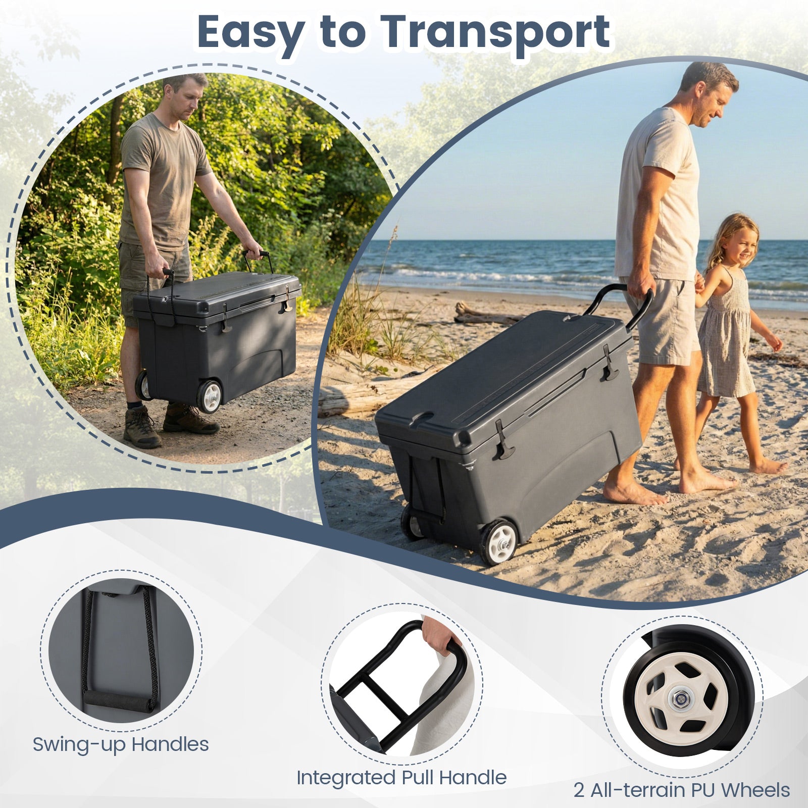 75 Quart Portable Hard Cooler with 6-Day Ice Retention and Wheels, Gray Coolers at Gallery Canada