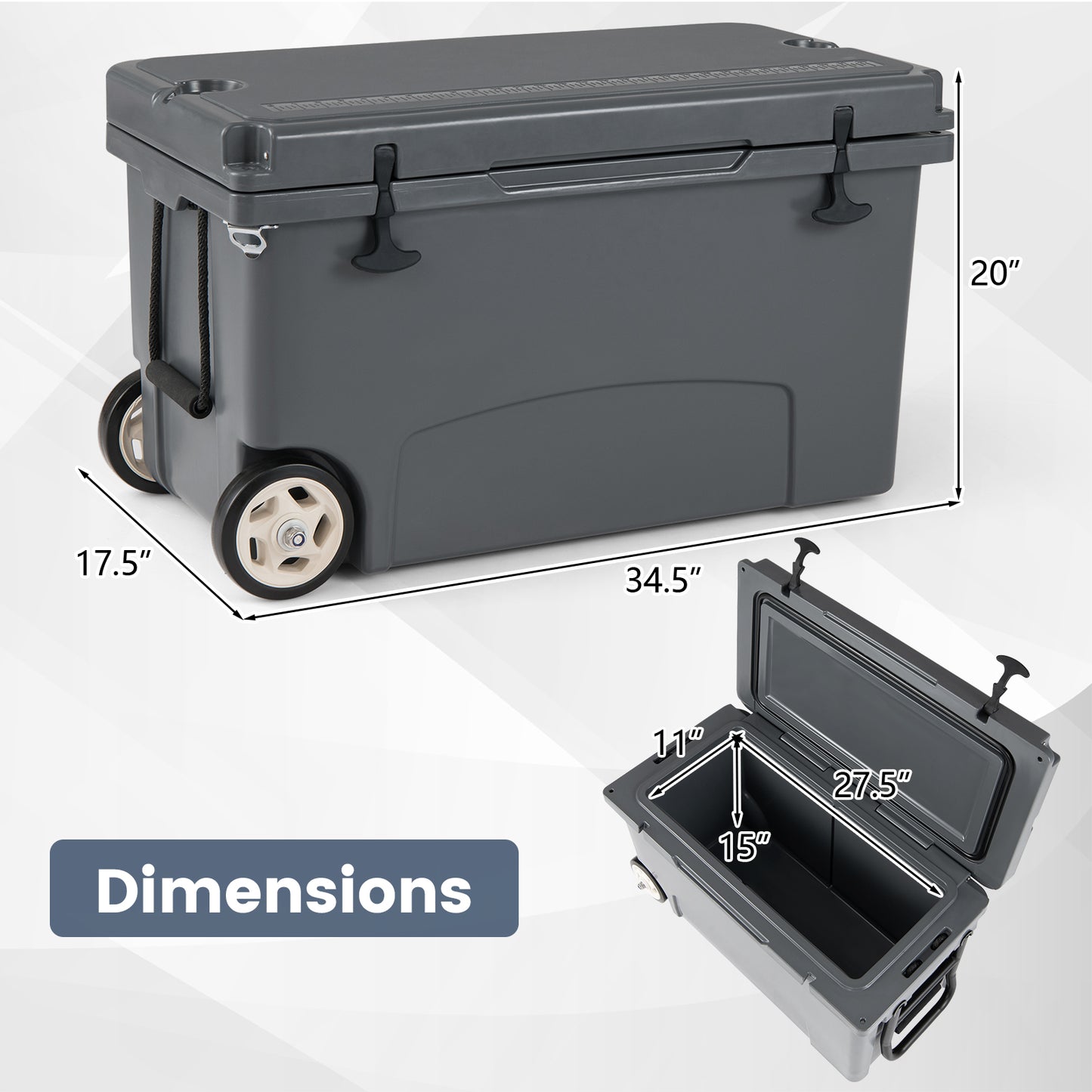 75 Quart Portable Hard Cooler with 6-Day Ice Retention and Wheels, Gray Coolers at Gallery Canada