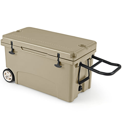 75 Quart Portable Hard Cooler with 6-Day Ice Retention and Wheels, Khaki
