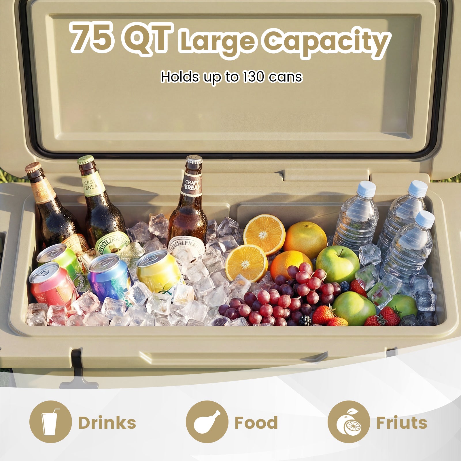 75 Quart Portable Hard Cooler with 6-Day Ice Retention and Wheels, Khaki Coolers at Gallery Canada