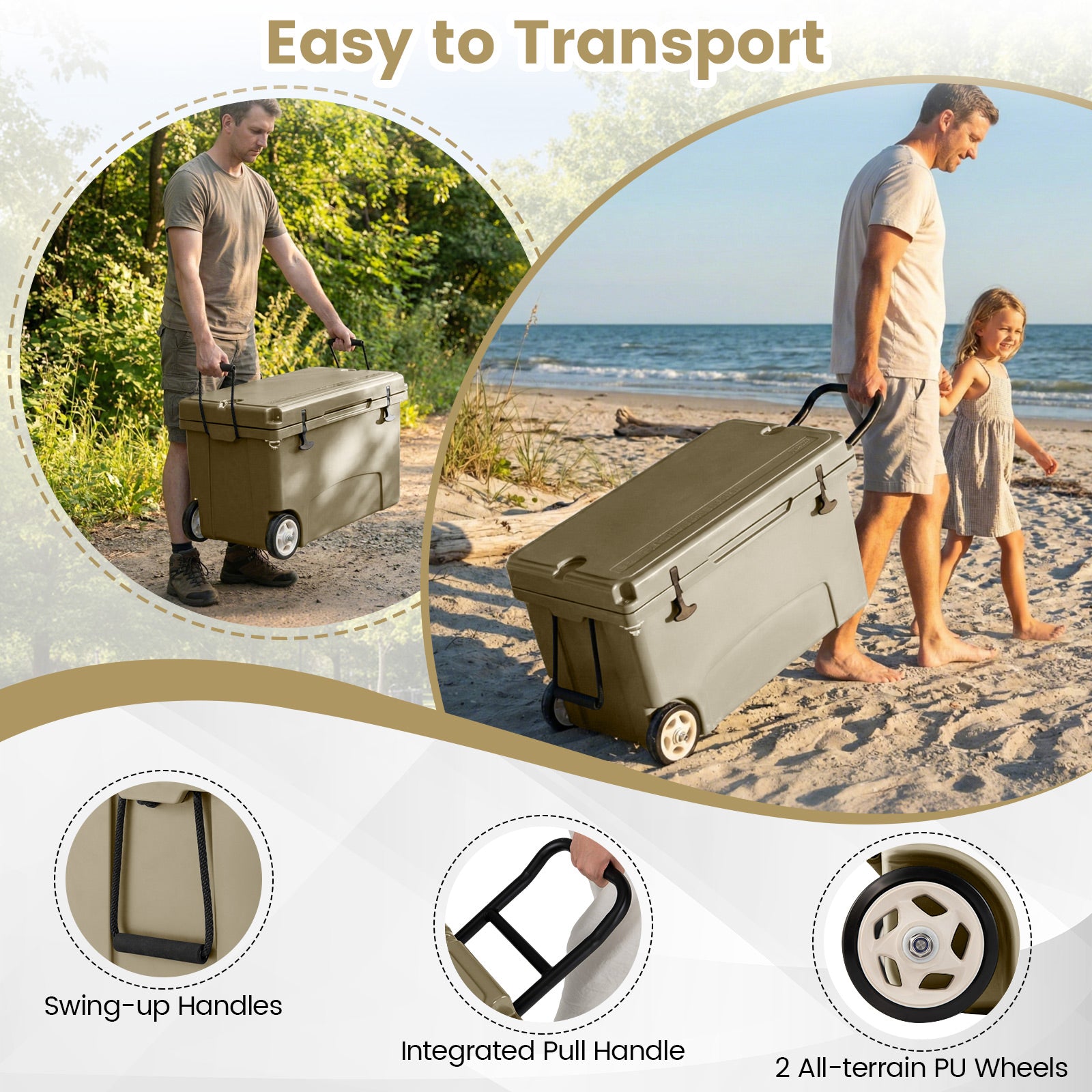 75 Quart Portable Hard Cooler with 6-Day Ice Retention and Wheels, Khaki Coolers at Gallery Canada