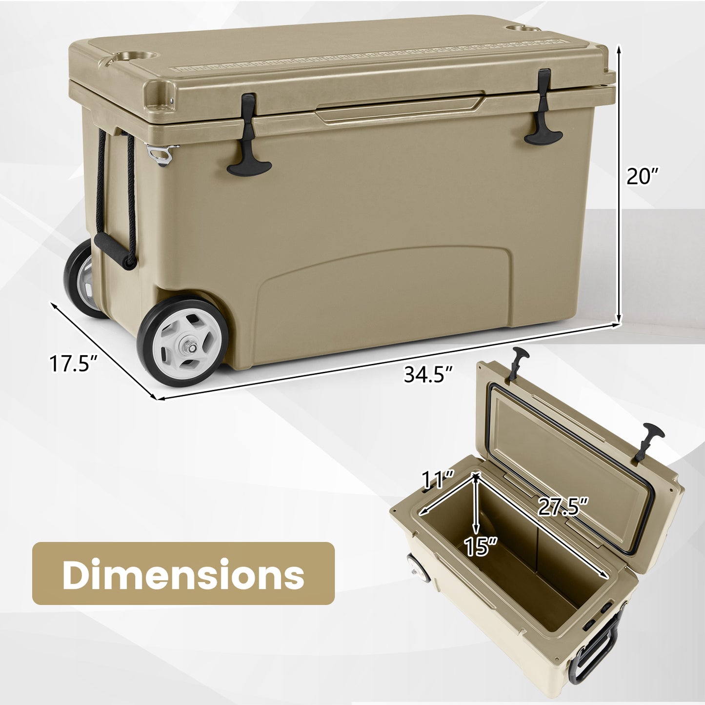 75 Quart Portable Hard Cooler with 6-Day Ice Retention and Wheels, Khaki Coolers at Gallery Canada