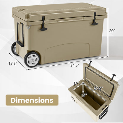 75 Quart Portable Hard Cooler with 6-Day Ice Retention and Wheels, Khaki Coolers at Gallery Canada