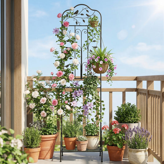 75x20 Inch Outdoor Metal Garden Trellis, Black Plant Supports Black at Gallery Canada