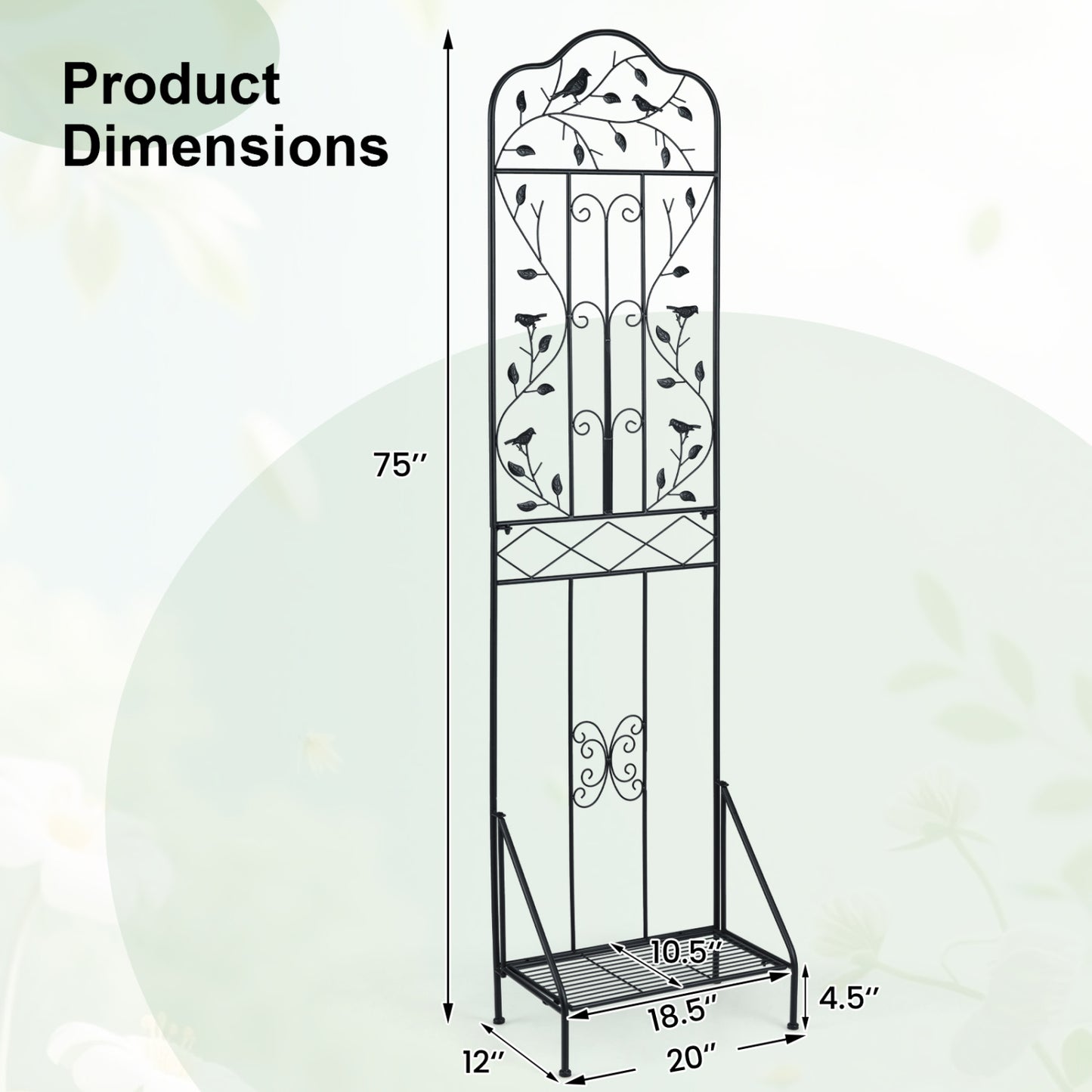 75x20 Inch Outdoor Metal Garden Trellis, Black
