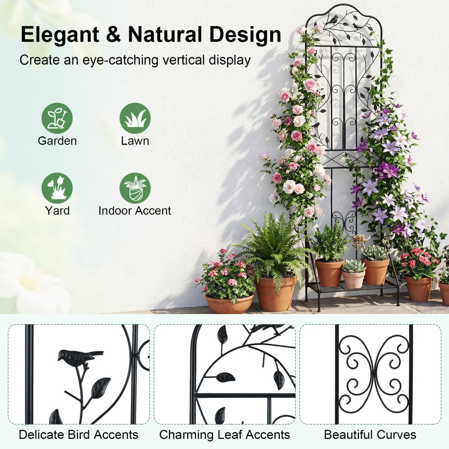 75x20 Inch Outdoor Metal Garden Trellis, Black