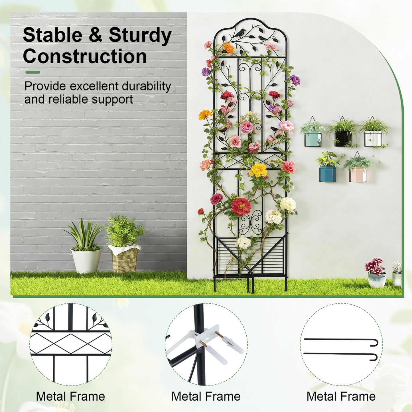 75x20 Inch Outdoor Metal Garden Trellis, Black