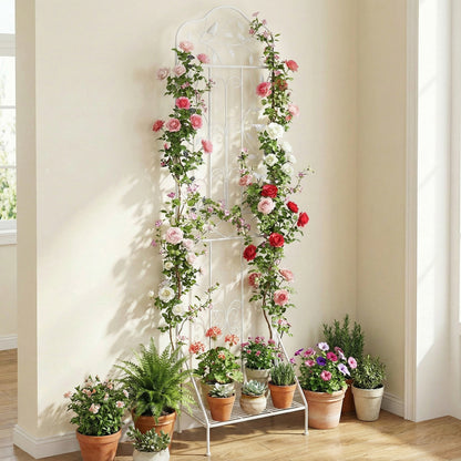 75 x 20 in Metal Garden Trellis, Foldable Shelf, White