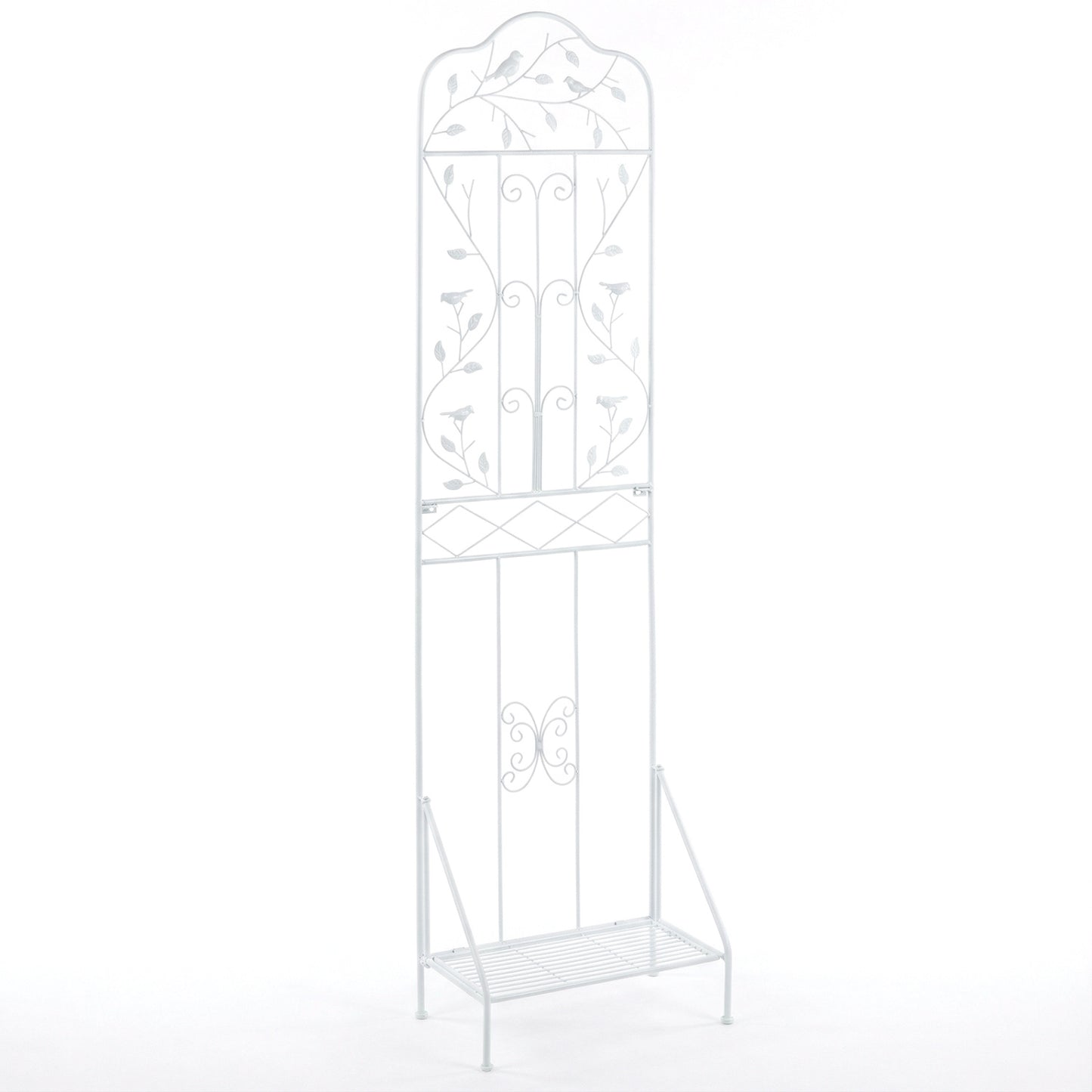 75 x 20 in Metal Garden Trellis, Foldable Shelf, White