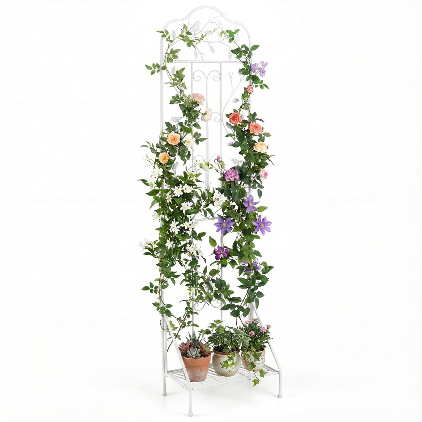 75 x 20 in Metal Garden Trellis, Foldable Shelf, White