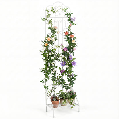 75 x 20 in Metal Garden Trellis, Foldable Shelf, White