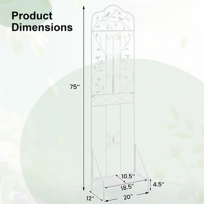 75 x 20 in Metal Garden Trellis, Foldable Shelf, White