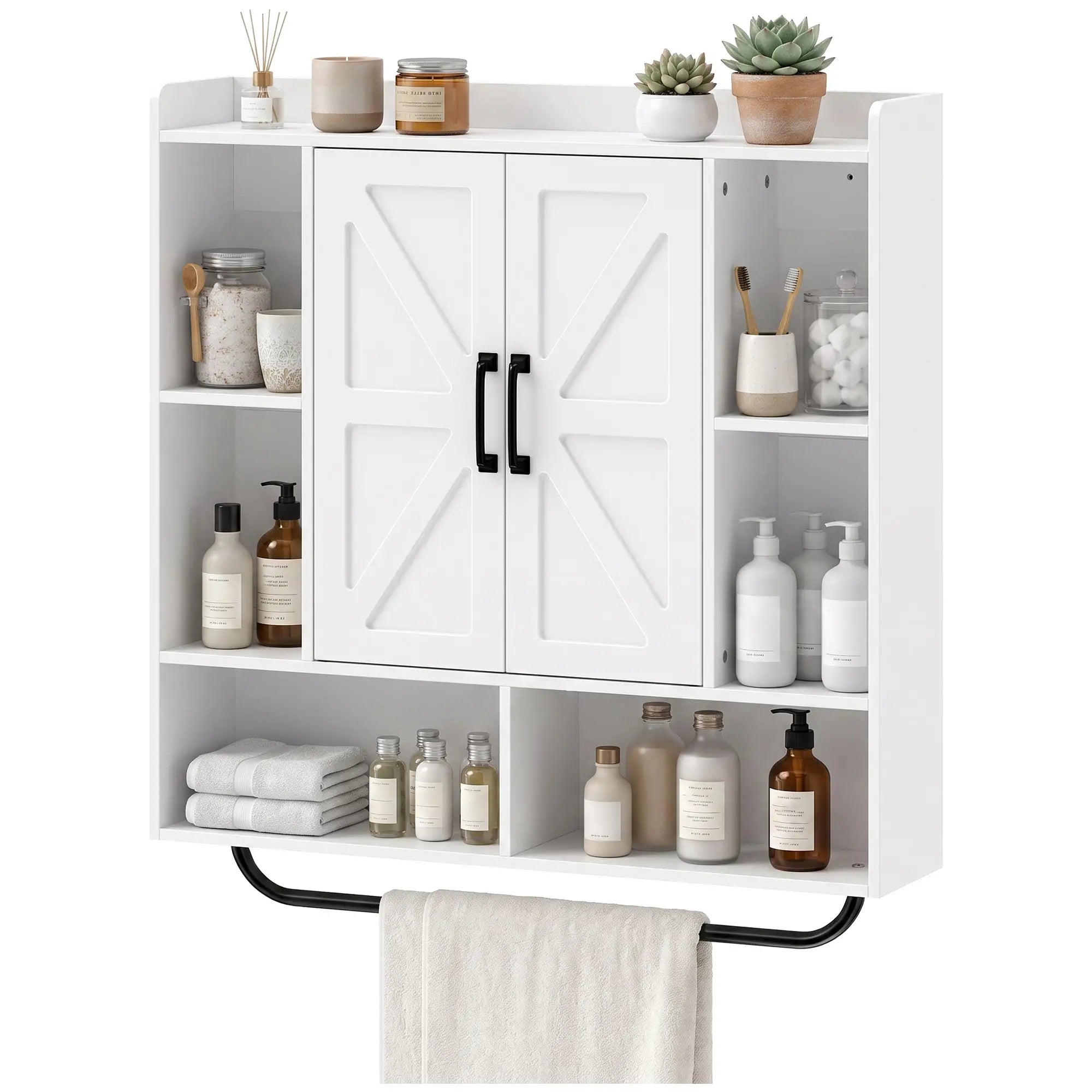 Bathroom Wall Cabinet, Open & Hidden Storage, White Wall Mounted Cabinets White, Black at Gallery Canada