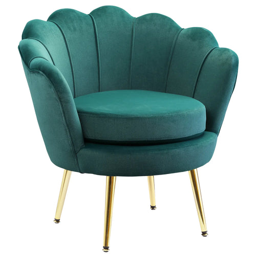 Modern Velvet Accent Chair, Gold Metal Legs, Dark Green