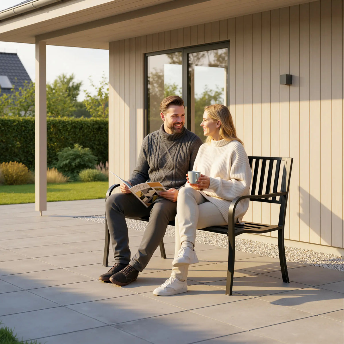 50" Steel Garden Bench Patio Chair Outdoor Seat, Black Outdoor Benches at Gallery Canada