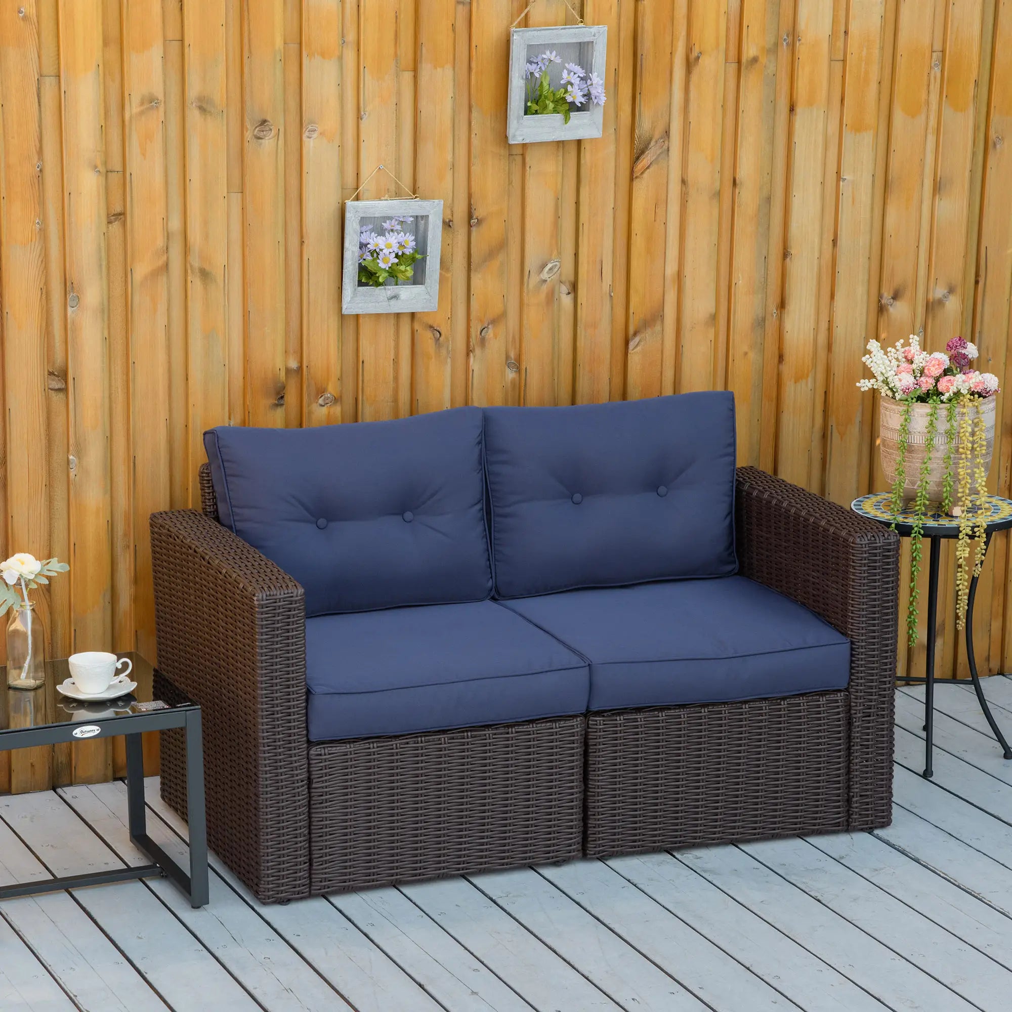 2 Pcs Patio Furniture Set, Wicker Corner Sofa, PE Rattan, Dark Blue Patio Furniture Sets at Gallery Canada