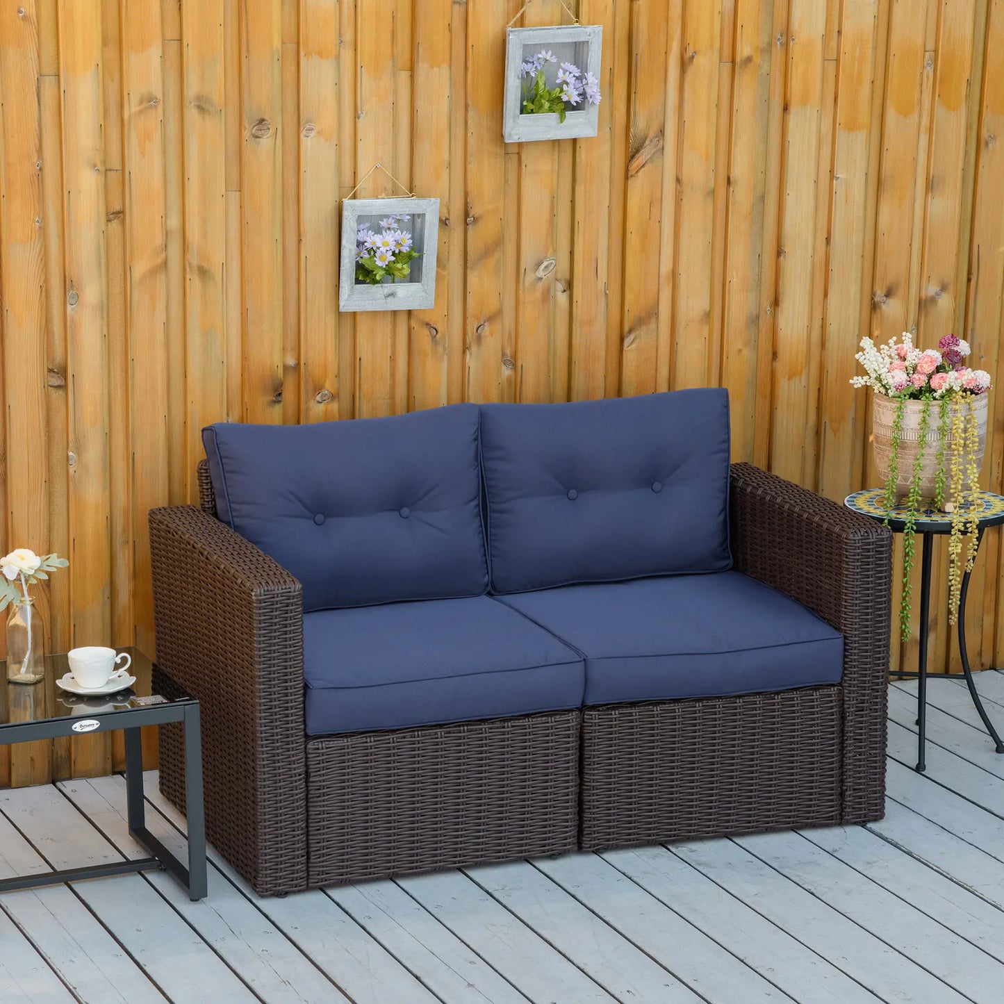 2 Pcs Patio Furniture Set, Wicker Corner Sofa, PE Rattan, Dark Blue Patio Furniture Sets at Gallery Canada