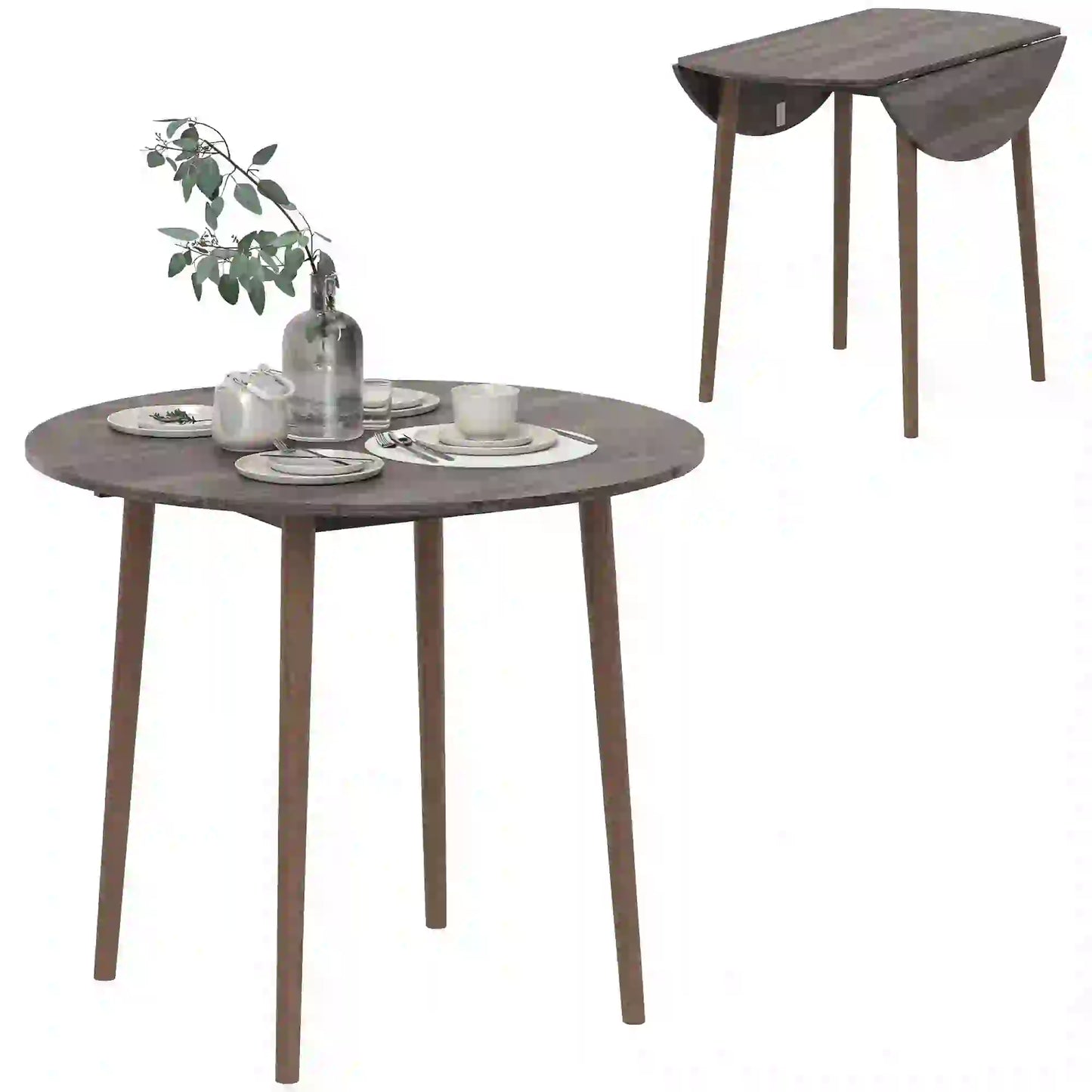 35" Folding Dining Table, Round Drop Leaf, Distressed Light Grey, Light Grey Dining Tables at Gallery Canada