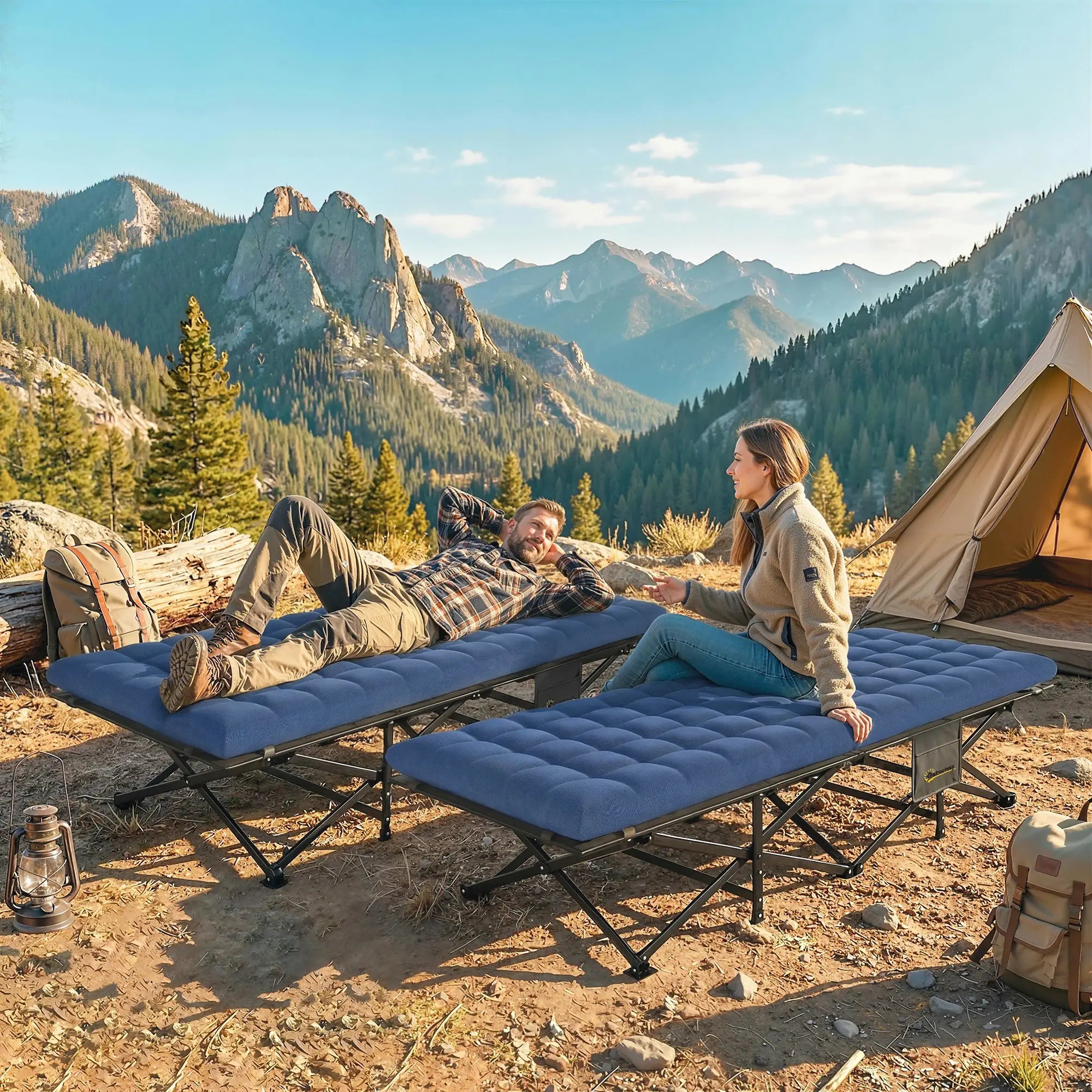 Set Of 2 Camping Cots With Soft Pad, 32