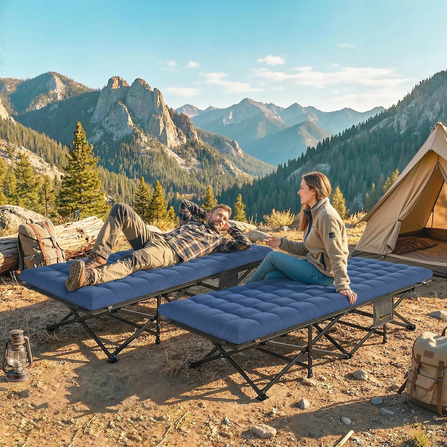 Set Of 2 Camping Cots With Soft Pad, 32" Extra Wide, Blue Camping Cots at Gallery Canada
