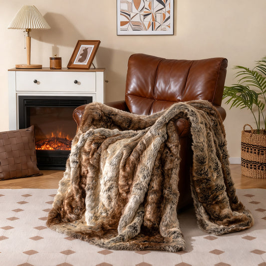 760GSM Soft Faux Fur Blanket For Sofa, Coffee, Raccoon Bedding Coffee at Gallery Canada