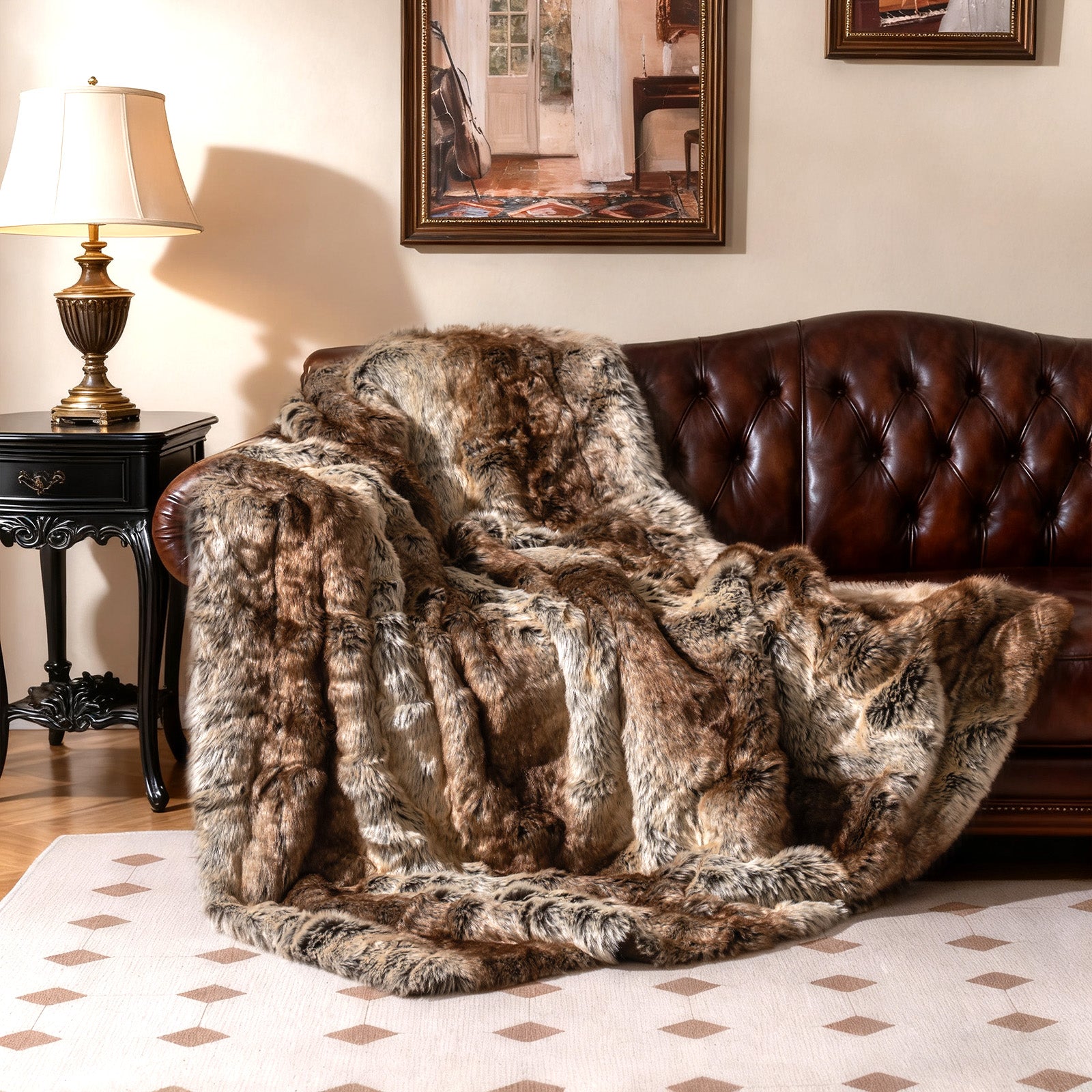 760GSM Soft Faux Fur Blanket For Sofa, Coffee, Raccoon Bedding at Gallery Canada