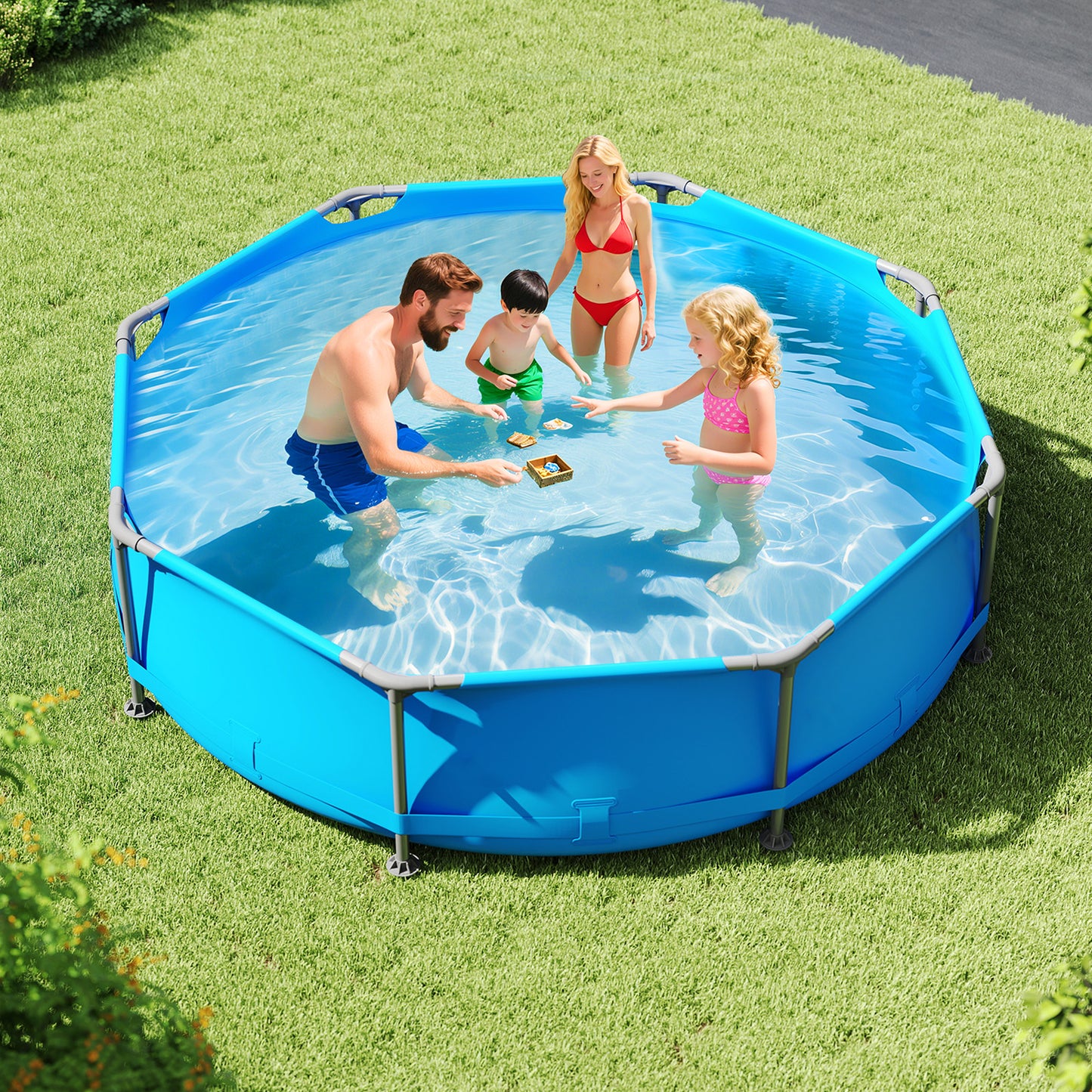 690/978/1158/1617 Gal Outdoor Family Swimming Pool with Metal Frame-10 x 10 ft, Blue Swimming Pools at Gallery Canada