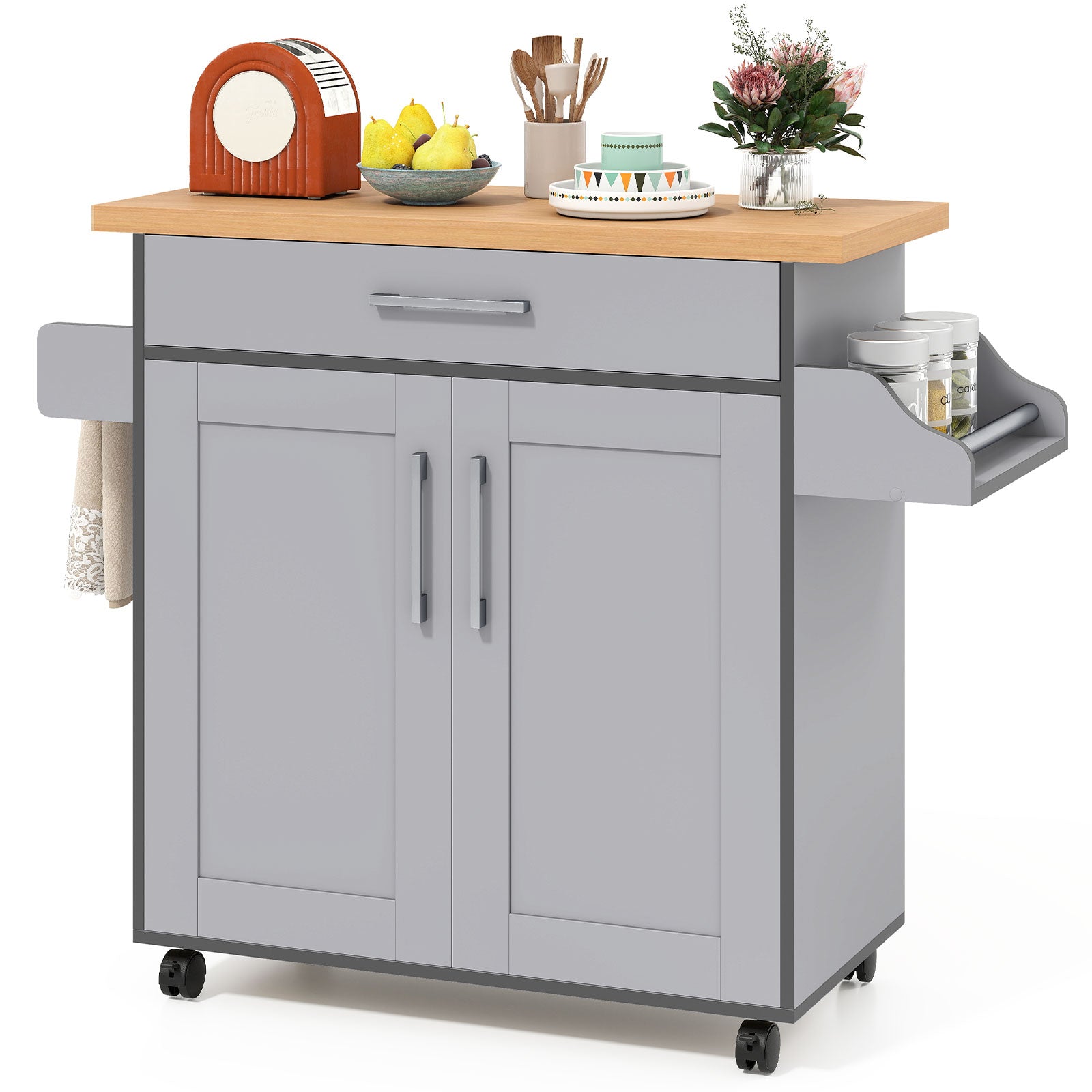 Rolling Kitchen Island Cart with Towel and Spice Rack, Gray Kitchen Islands & Carts at Gallery Canada