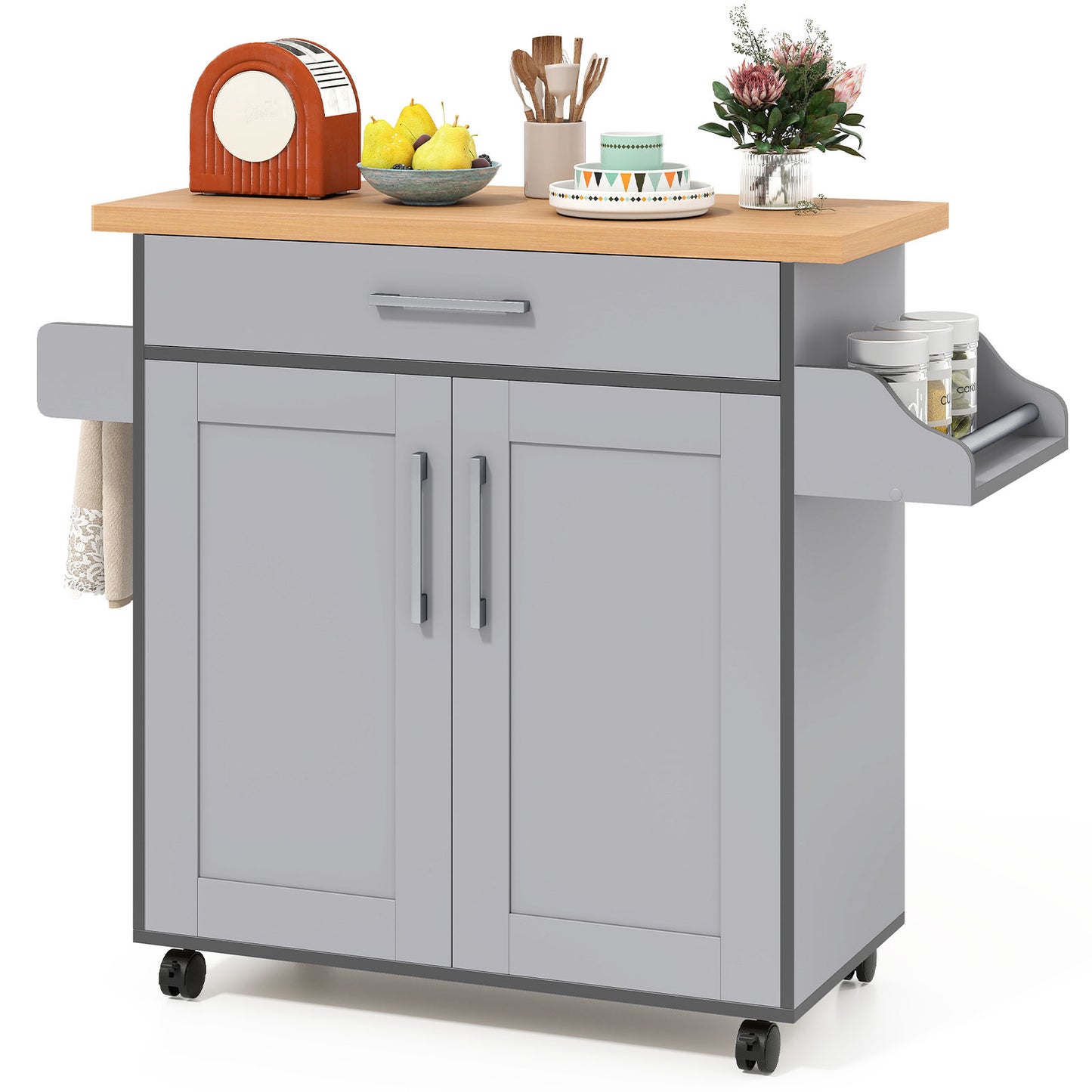 Rolling Kitchen Island Cart with Towel and Spice Rack, Gray Kitchen Islands & Carts at Gallery Canada
