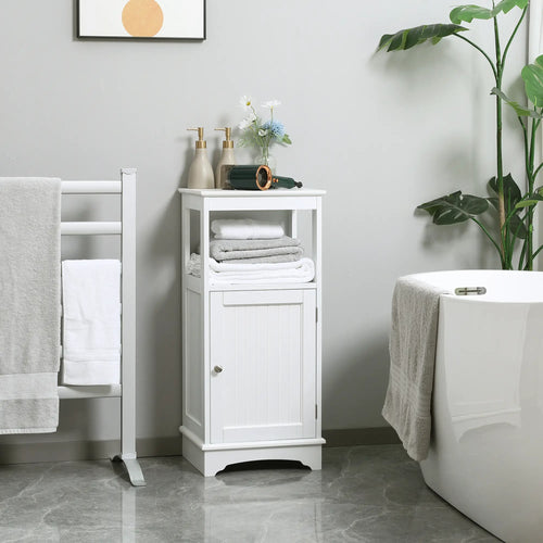 Modern Bathroom Floor Cabinet, Open Shelf, Freestanding Storage, White
