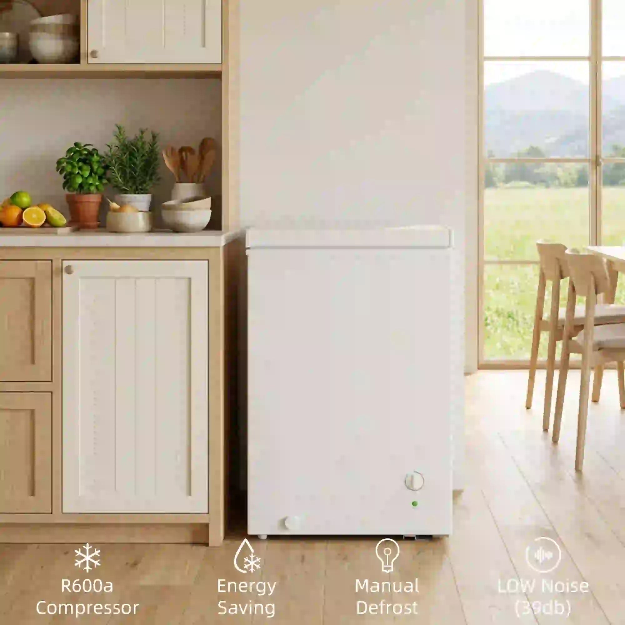 3.5 Cu.Ft Chest Freezer, Adjustable Thermostat, Wire Basket, White Small Kitchen Appliances at Gallery Canada