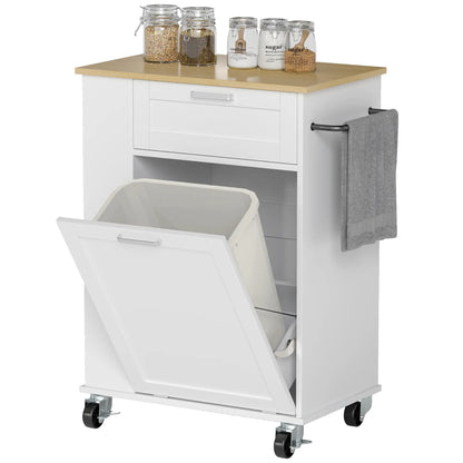 Rolling Kitchen Island with Trash Can Storage, Spice Rack, Drawer, White Kitchen Islands & Kitchen Carts Natural, Silver, Black, White at Gallery Canada