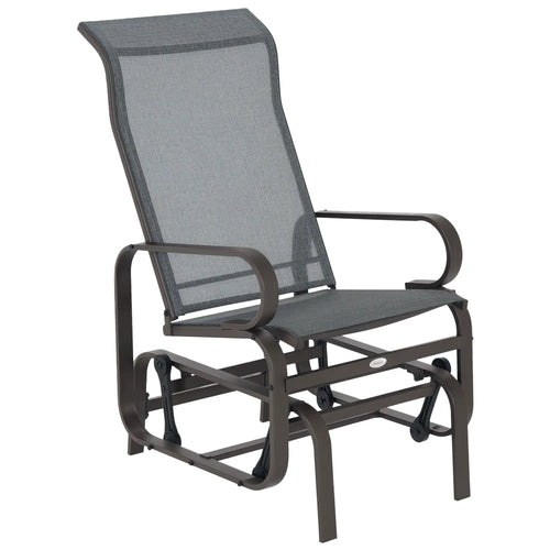 Patio Glider with Breathable Mesh, Outdoor Rocking Chair, Brown Grey