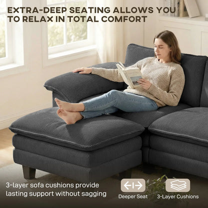 L-Shaped Sectional Sofa, Movable Ottoman, Pillow-Top Armrests, Dark Grey 3-Seater Sofas at Gallery Canada