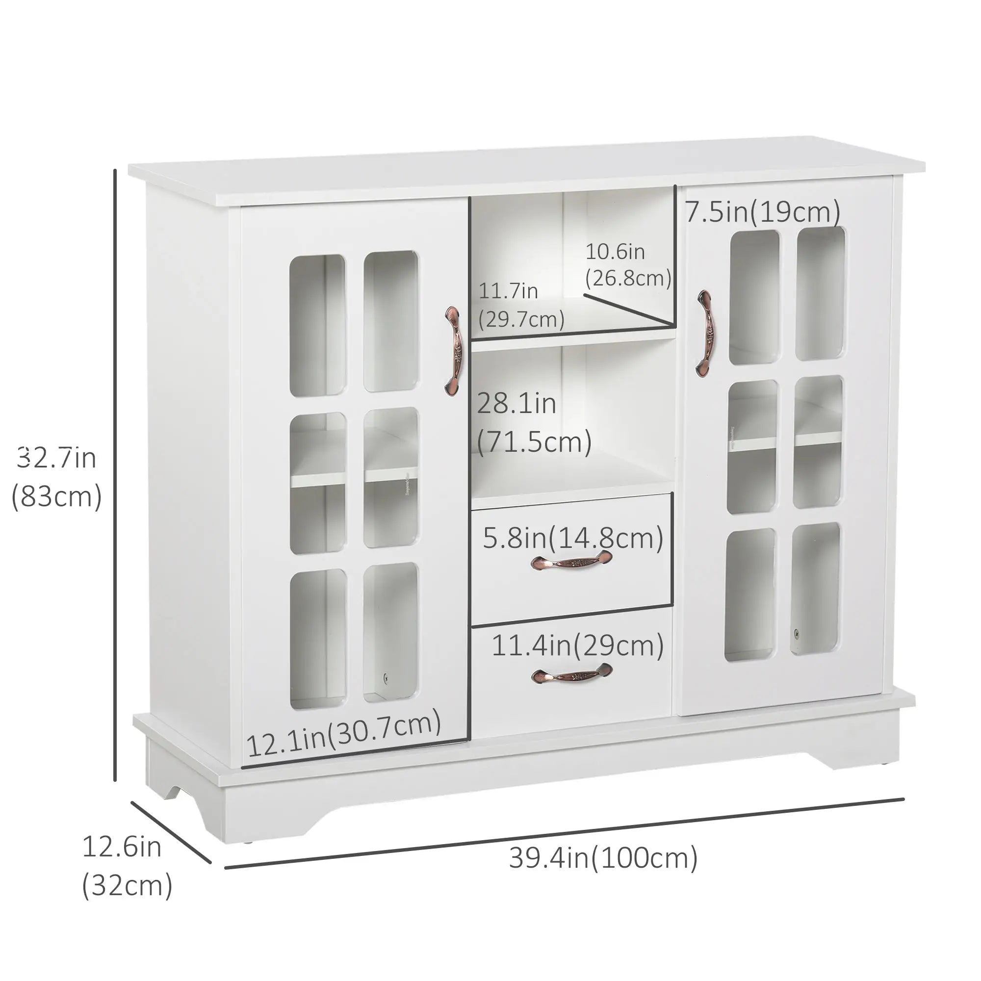 Modern Kitchen Sideboard, 2 Drawers, Coffee Bar Cabinet, Glass Doors, White Bar Cabinets at Gallery Canada