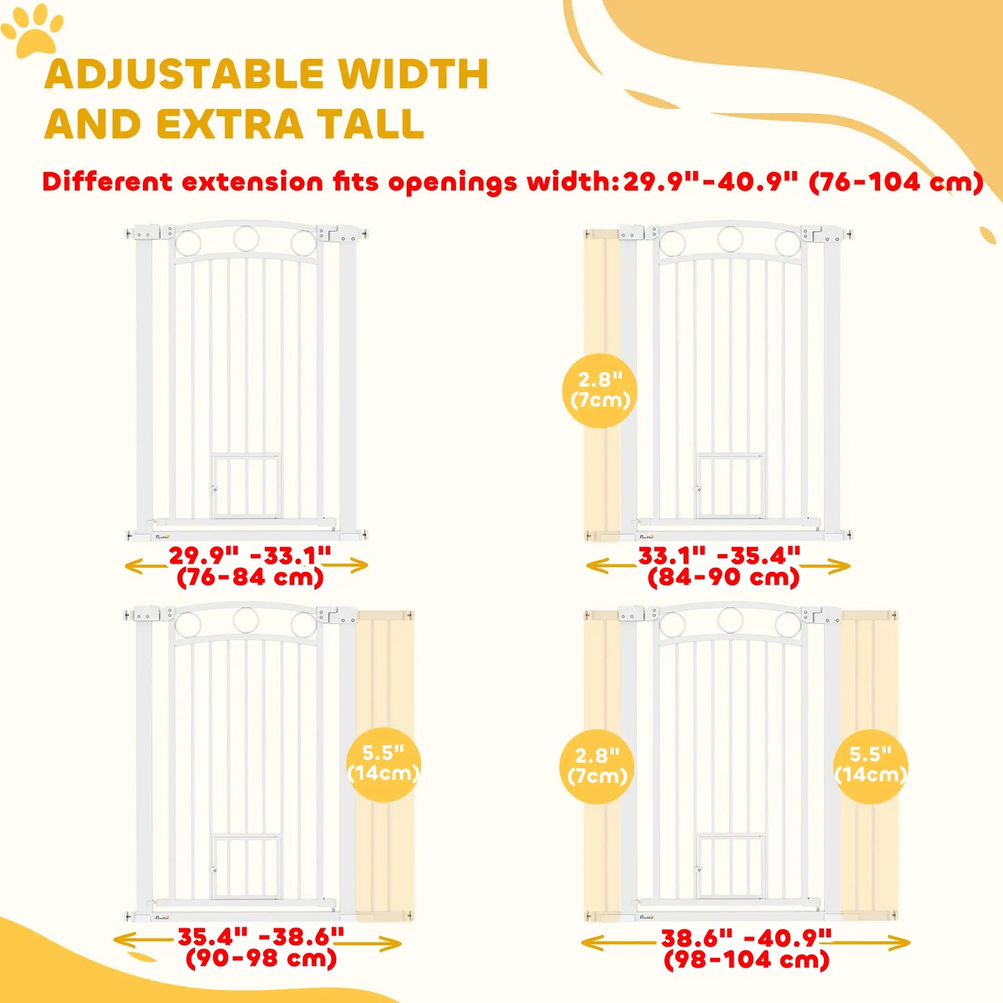 42" Extra Tall Dog Gate With Cat Door, 2 Extension Kits, 30"-41" Width Houses, Kennels & Pens at Gallery Canada