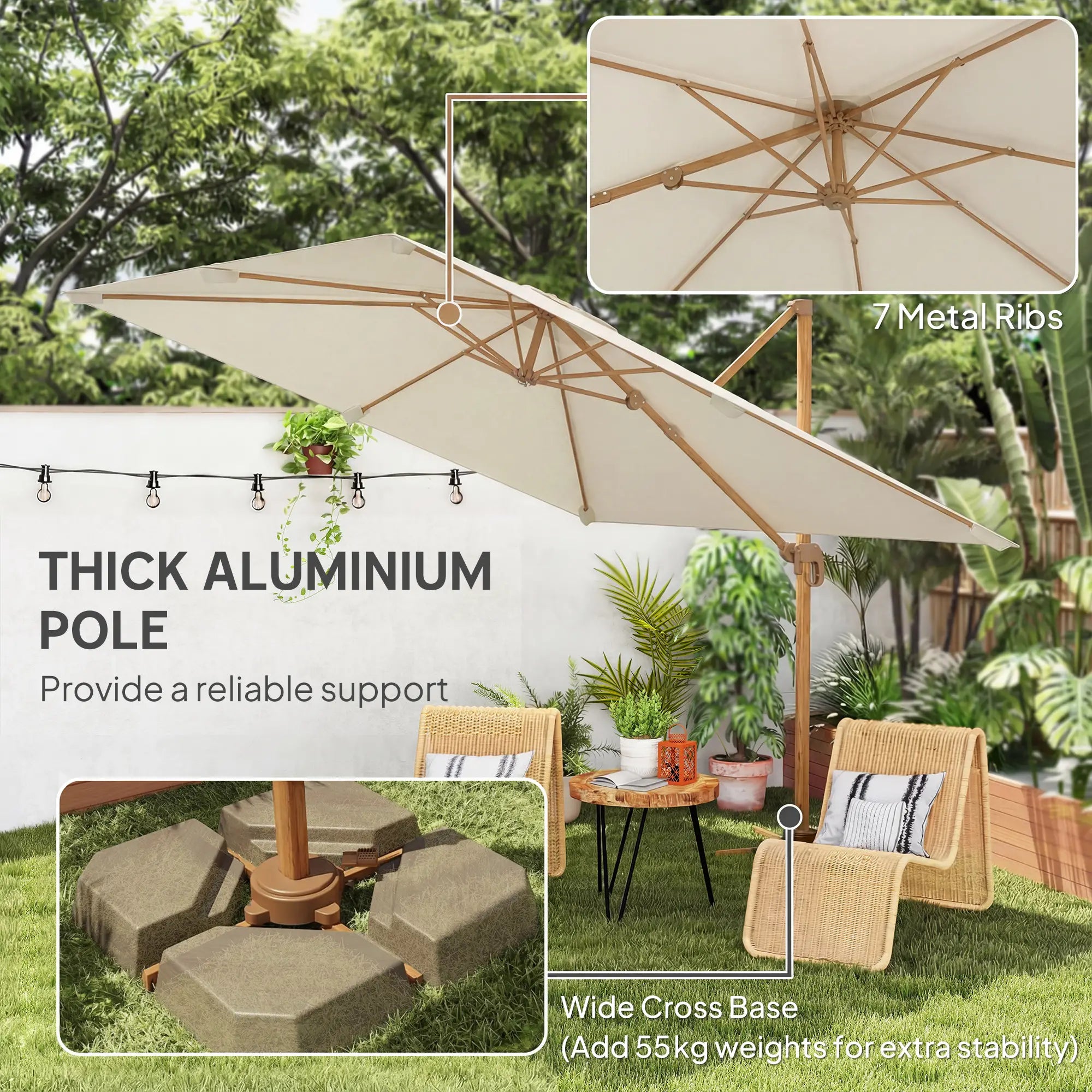 10 FT Patio Cantilever Umbrella, 360° Rotation, Crank And Tilt Offset Cantilever Umbrellas at Gallery Canada