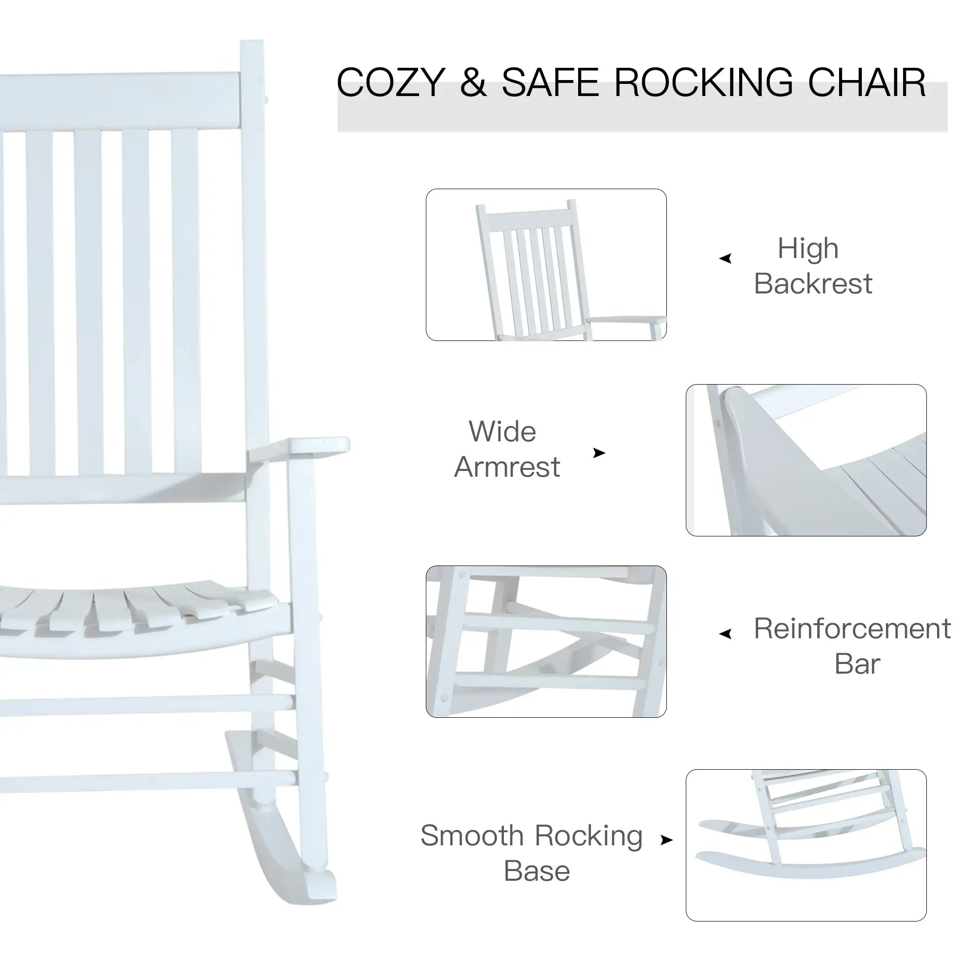 Wooden Porch Rocking Chair, Single Leisure Reclining Armchair, White Outdoor Rocking Chairs at Gallery Canada