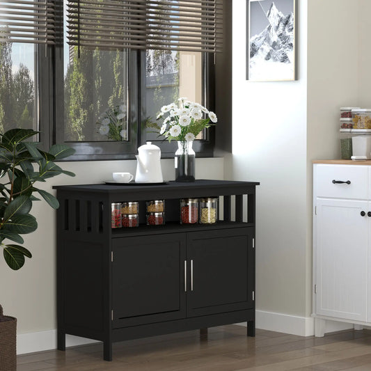 Kitchen Sideboard, Wooden Storage Cabinet, 2-Level Shelf, Black Bar Cabinets Black at Gallery Canada