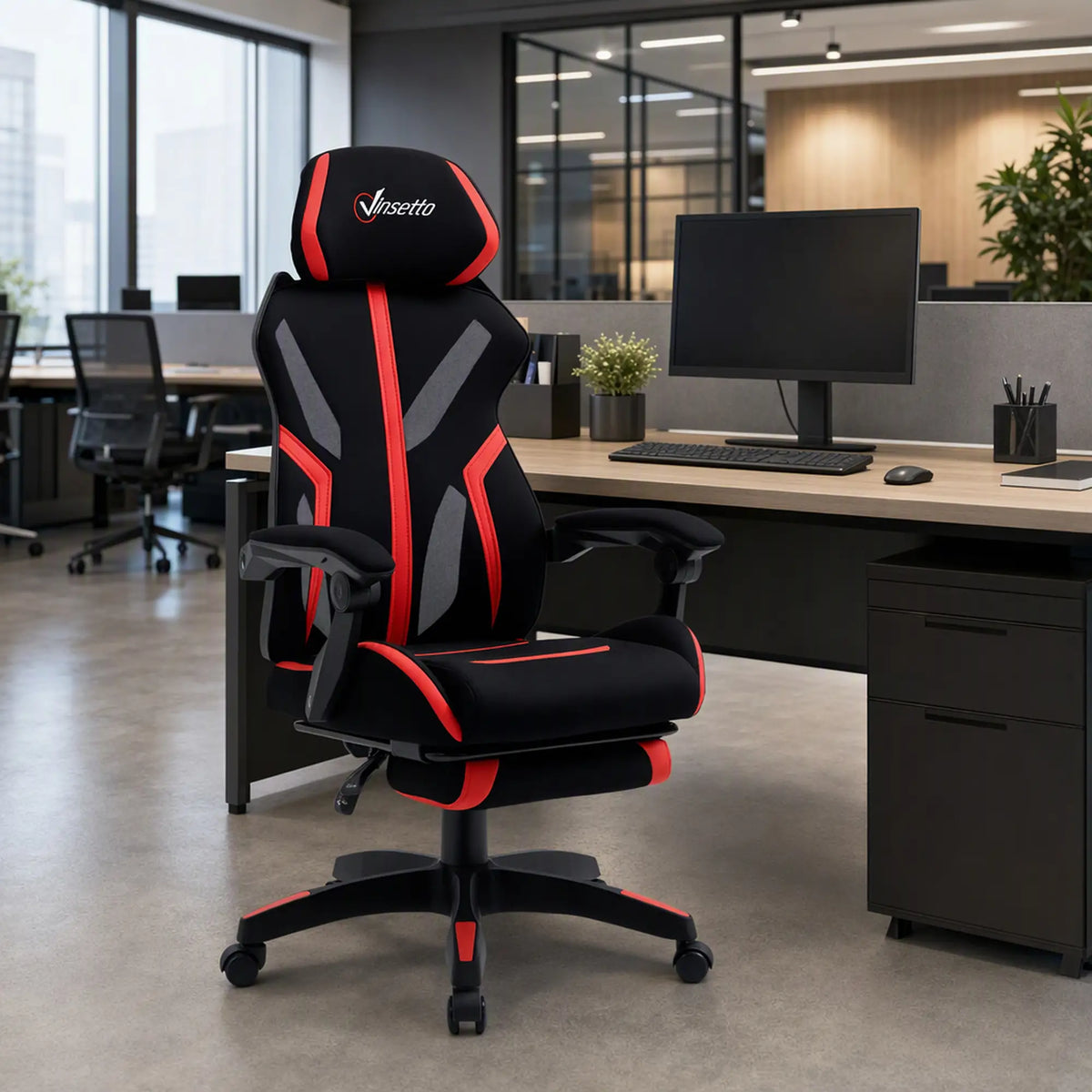 Racing Gaming Chair, Ergonomic Computer Chair with Footrest, Headrest, Black, Red Video Game Chairs at Gallery Canada