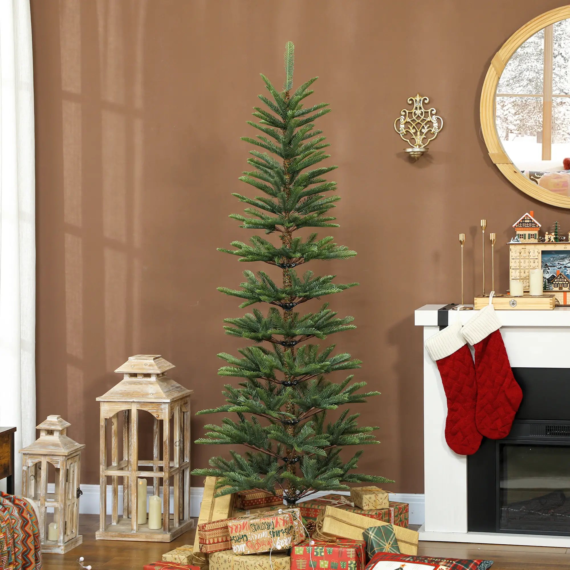 6 ft Artificial Fir Pencil Christmas Tree, Metal Stand, Green Pencil Christmas Trees at Gallery Canada