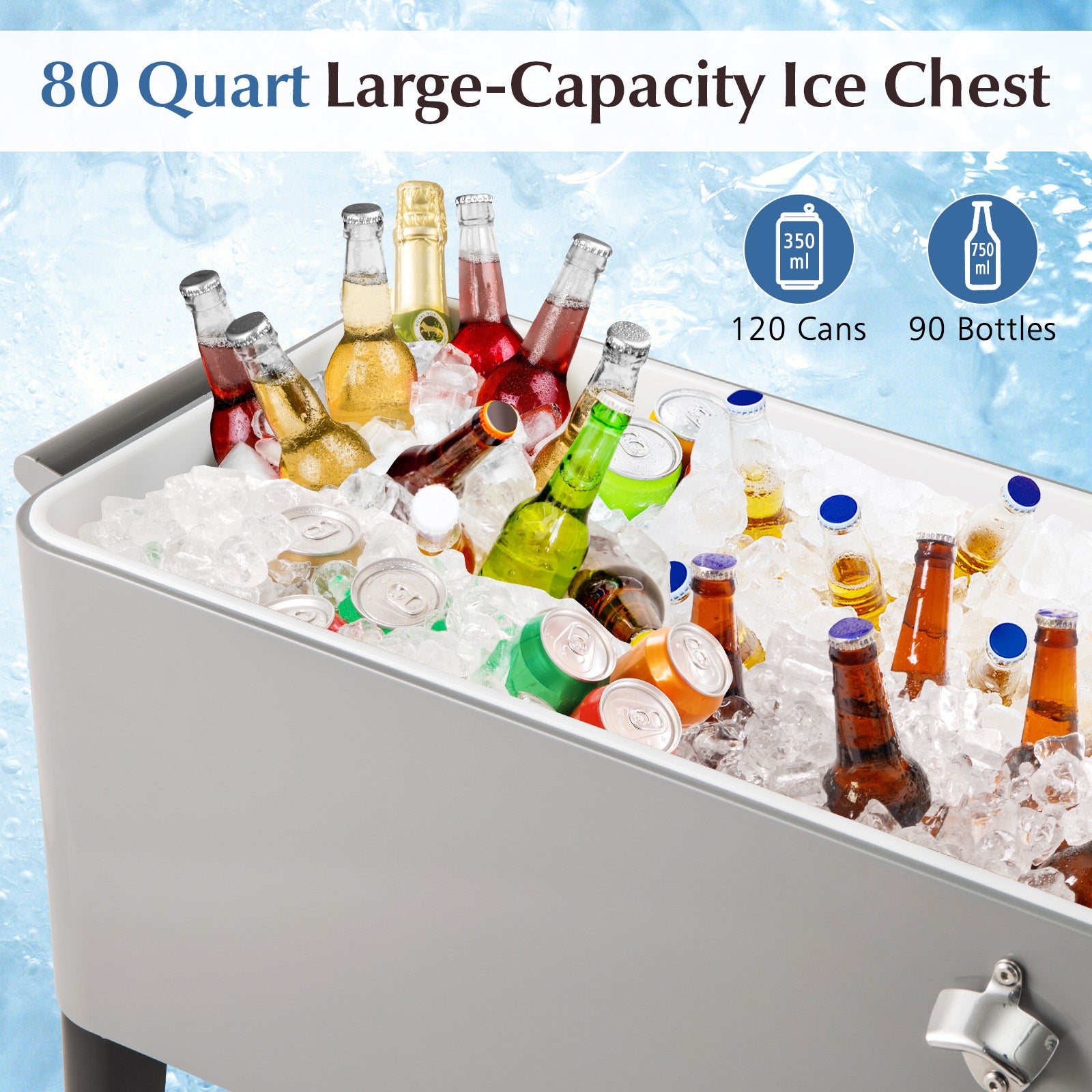 Portable Patio Cooler with Bottom Storage Shelf and Bottle Opener, Gray Coolers at Gallery Canada