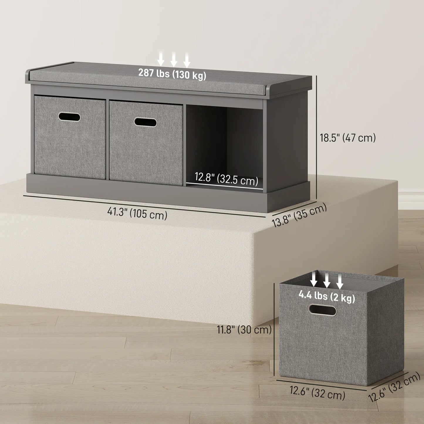Shoe Storage Bench with Seat, 3 Fabric Drawers, Grey Shoe Storage Cabinets & Racks at Gallery Canada