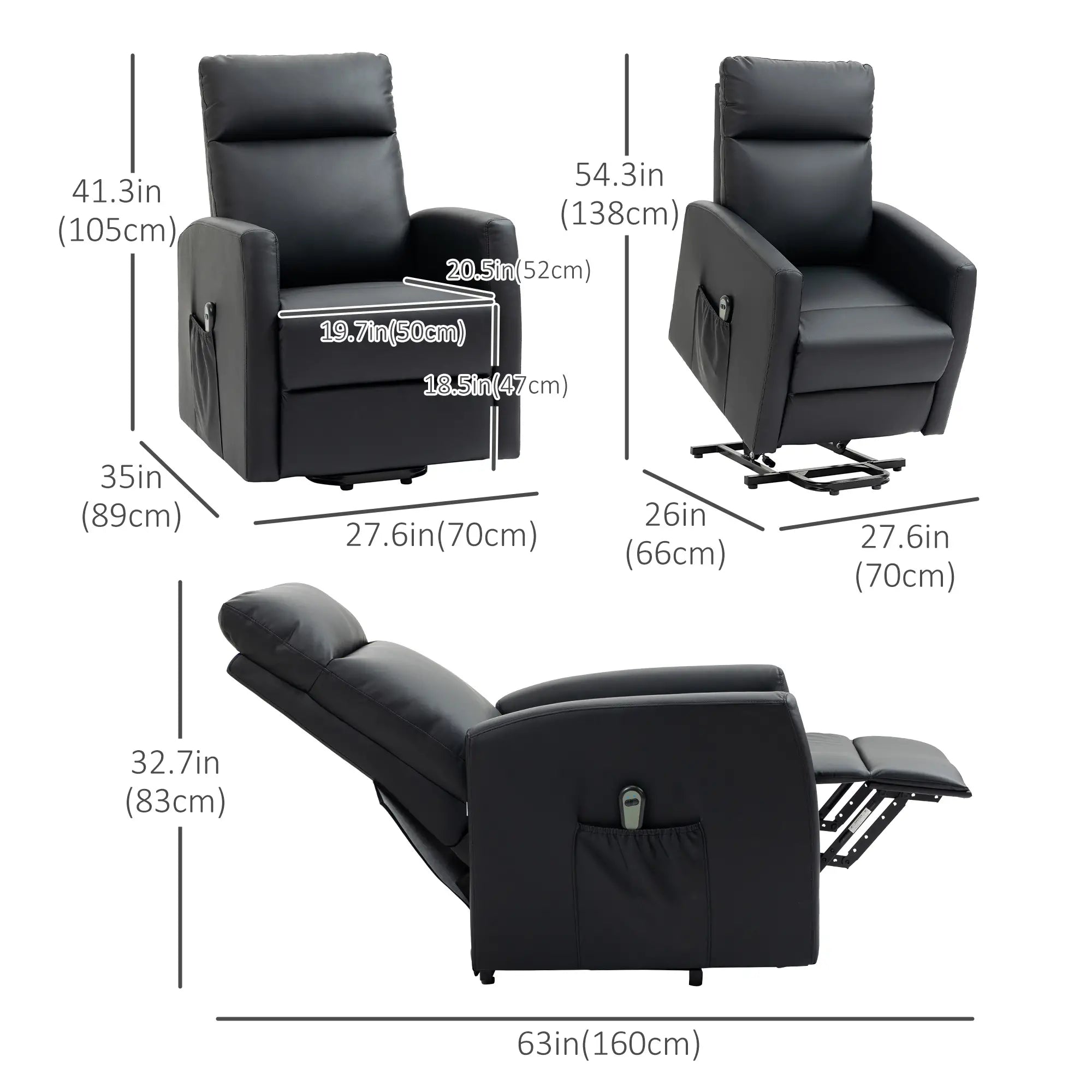 Power Lift Recliner Chair, Remote Control, Side Pocket, Black Electric Power Lift Chairs at Gallery Canada