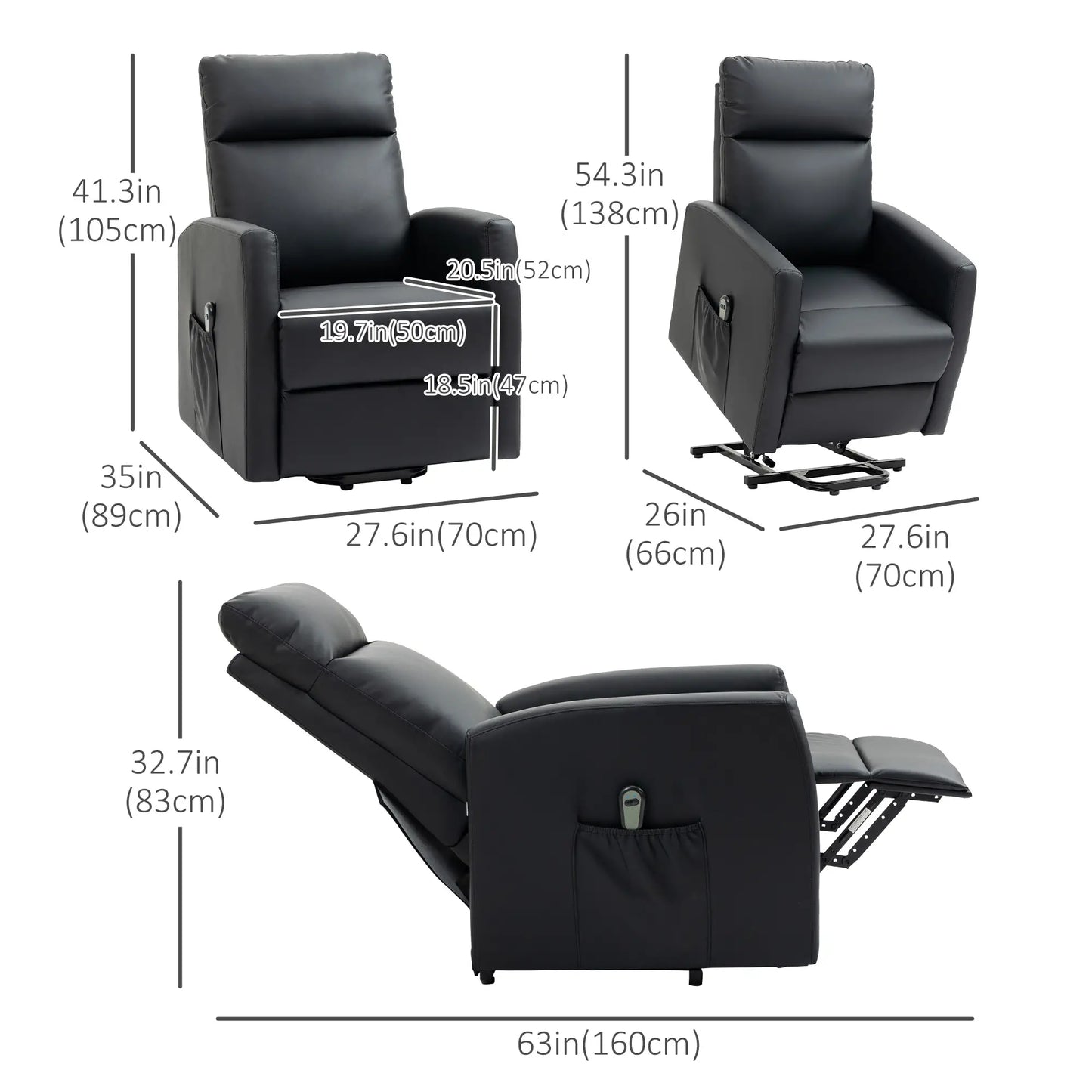 Power Lift Recliner Chair, Remote Control, Side Pocket, Black Electric Power Lift Chairs at Gallery Canada
