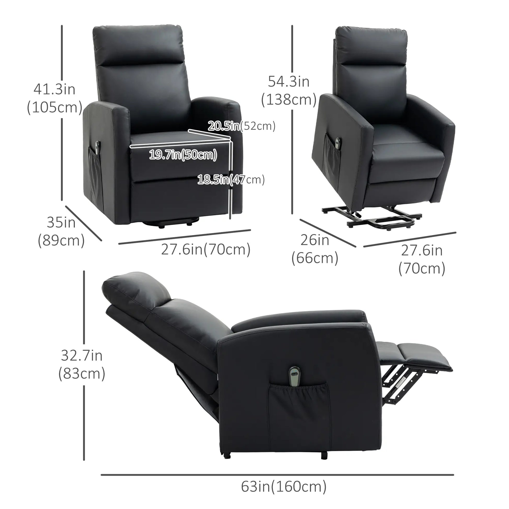 Power Lift Recliner Chair, Remote Control, Side Pocket, Black Electric Power Lift Chairs at Gallery Canada
