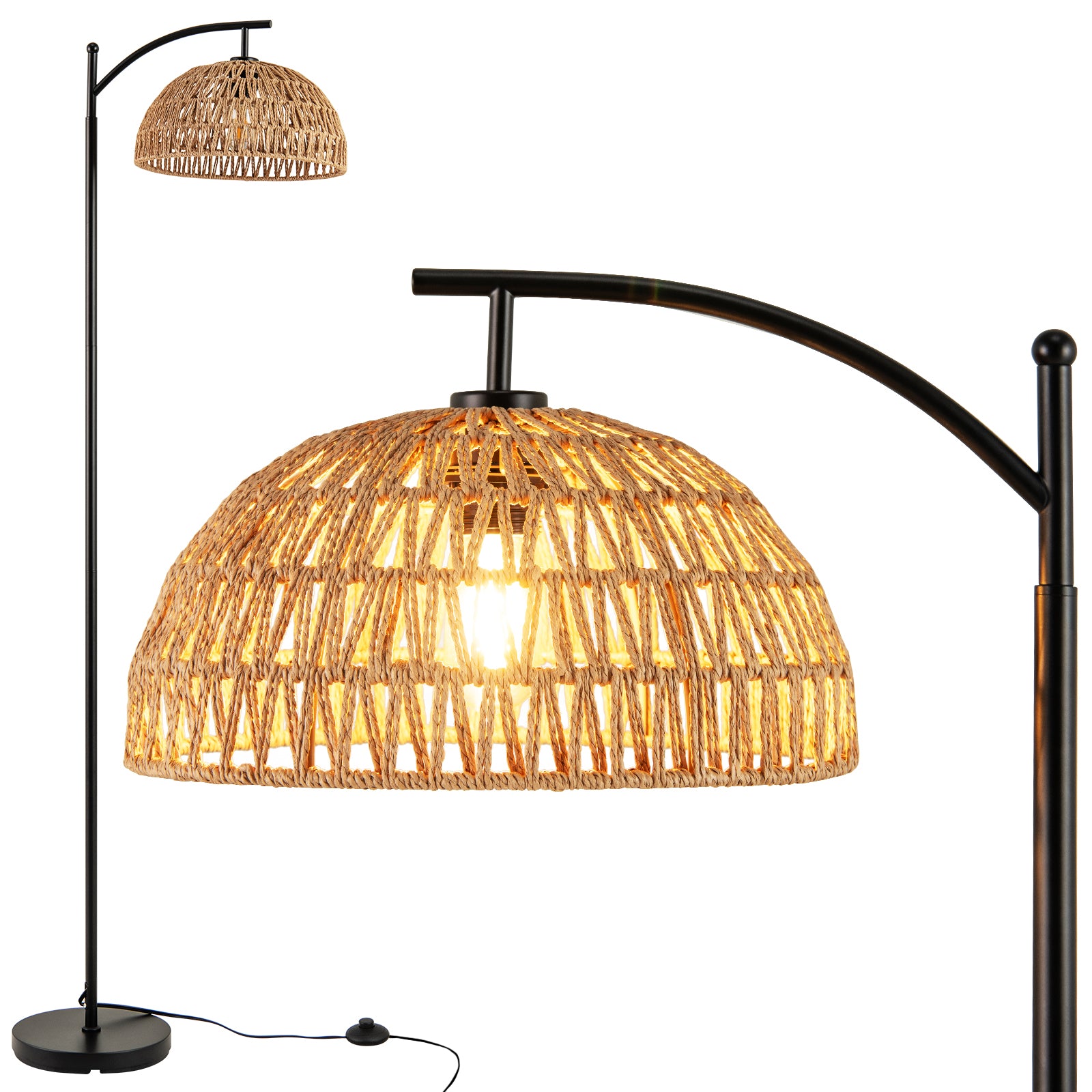 Arc Floor Lamp 63 Inches Tall Pole Lamp with Hanging Lampshade, Black Table & Floor Lamps Black at Gallery Canada