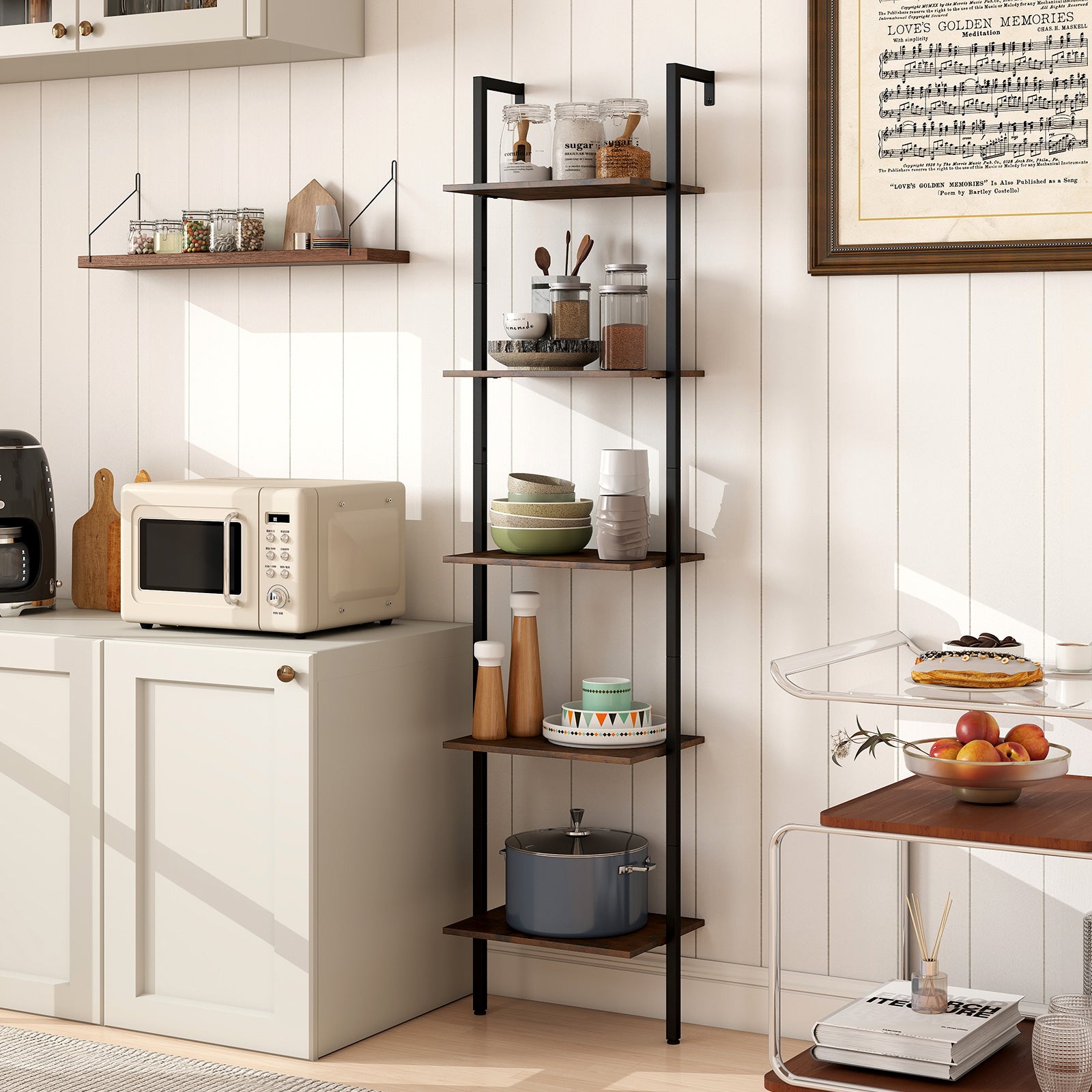 5 Tier Wall Mount Ladder Shelf with Anti-Tipping Kits for Home Office, Rustic Brown Bookcases at Gallery Canada