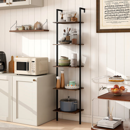 5 Tier Wall Mount Ladder Shelf with Anti-Tipping Kits for Home Office, Rustic Brown Bookcases at Gallery Canada