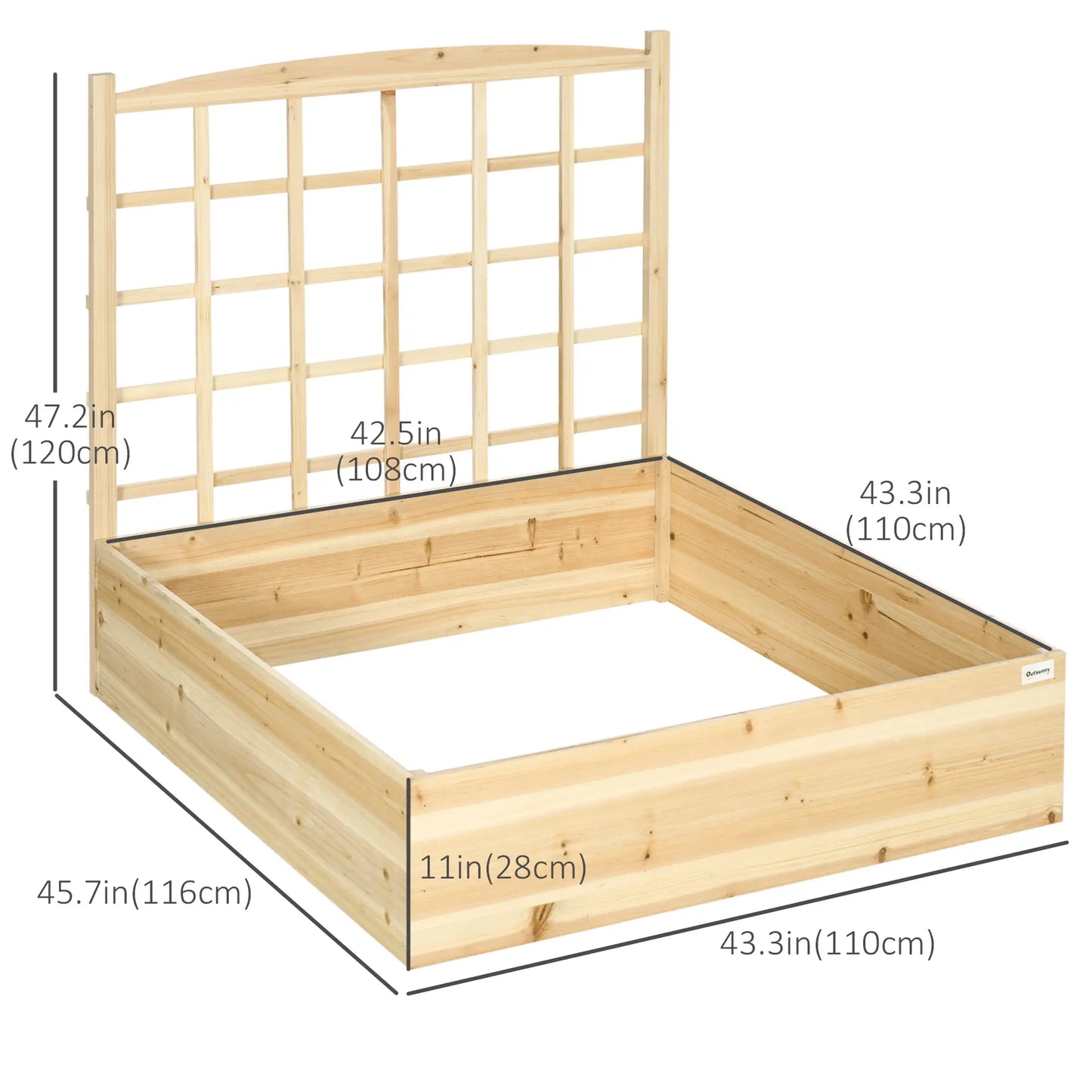 Wood Planter Box with Trellis, Raised Garden Bed, 43x46x47, Natural Wooden Planter Boxes at Gallery Canada
